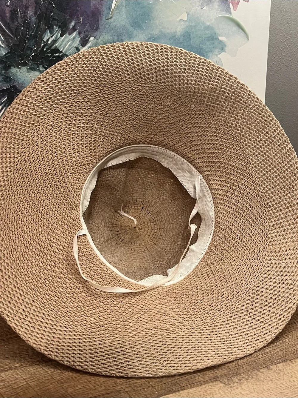 Women’s Wide Brim Sun Hat with Floral Bow - Beige